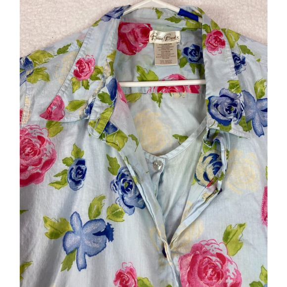 Bobbie Brooks Woman‎ 100% Cotton Short Sleeve Button Up Shirt Blue Floral 22-24W - Picture 15 of 16
